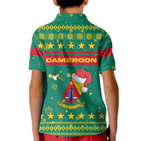 Cameroon Christmas Kid Polo Shirt with Green Red Pattern Coat of Arms Santa Hat and Stars Motif - Wonder Print Shop
