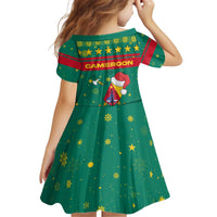 Cameroon Christmas Kid Short Sleeve Dress with Green Red Pattern Coat of Arms Santa Hat and Stars Motif - Wonder Print Shop