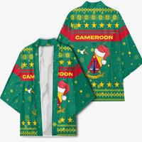 Cameroon Christmas Kimono with Green Red Pattern Coat of Arms Santa Hat and Stars Motif - Wonder Print Shop