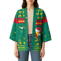Cameroon Christmas Kimono with Green Red Pattern Coat of Arms Santa Hat and Stars Motif - Wonder Print Shop