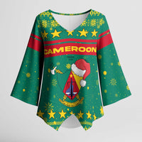 Cameroon Christmas Kimono Sleeve Blouse with Green Red Pattern Coat of Arms Santa Hat and Stars Motif - Wonder Print Shop