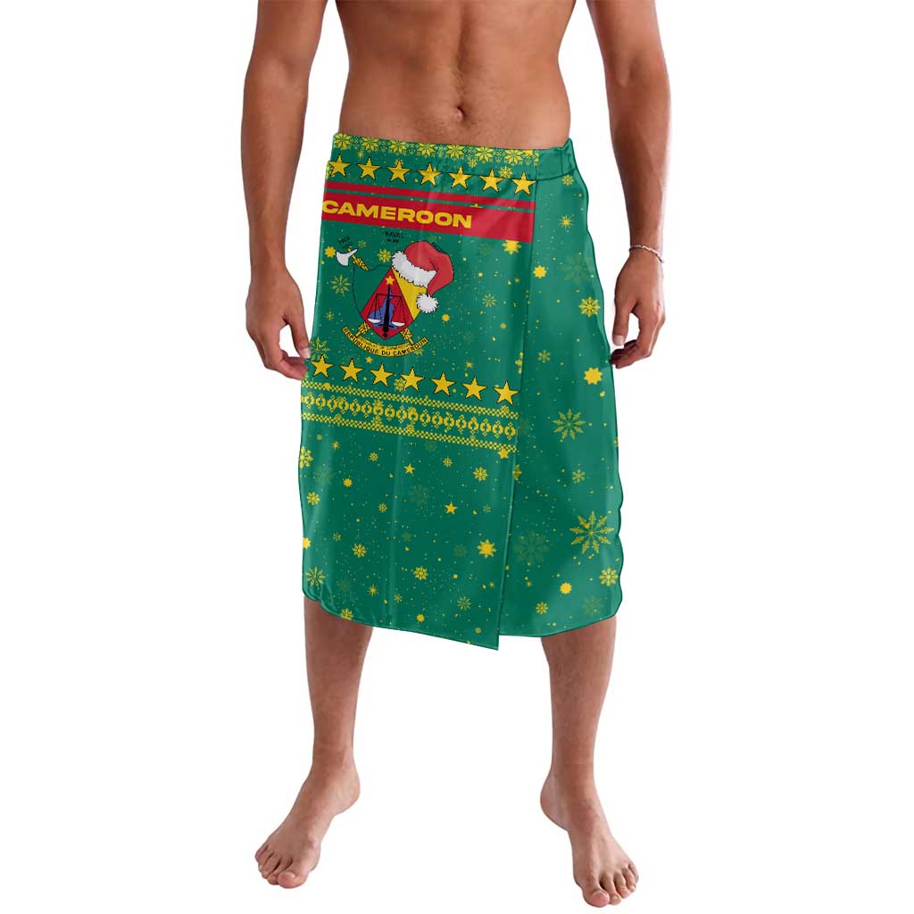Cameroon Christmas Lavalava with Green Red Pattern Coat of Arms Santa Hat and Stars Motif - Wonder Print Shop