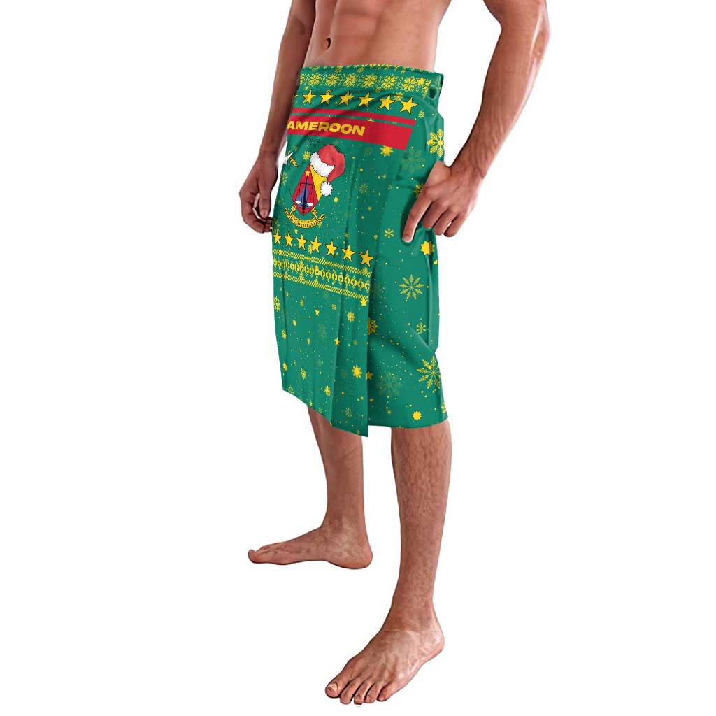 Cameroon Christmas Lavalava with Green Red Pattern Coat of Arms Santa Hat and Stars Motif - Wonder Print Shop