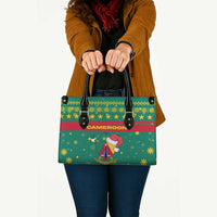 Cameroon Christmas Leather Bag with Green Red Pattern Coat of Arms Santa Hat and Stars Motif - Wonder Print Shop