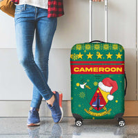Cameroon Christmas Luggage Cover with Green Red Pattern Coat of Arms Santa Hat and Stars Motif - Wonder Print Shop
