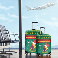 Cameroon Christmas Luggage Cover with Green Red Pattern Coat of Arms Santa Hat and Stars Motif - Wonder Print Shop