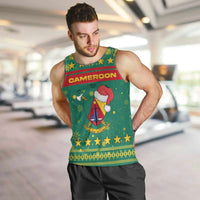 Cameroon Christmas Men Tank Top with Green Red Pattern Coat of Arms Santa Hat and Stars Motif - Wonder Print Shop