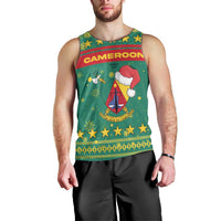 Cameroon Christmas Men Tank Top with Green Red Pattern Coat of Arms Santa Hat and Stars Motif - Wonder Print Shop