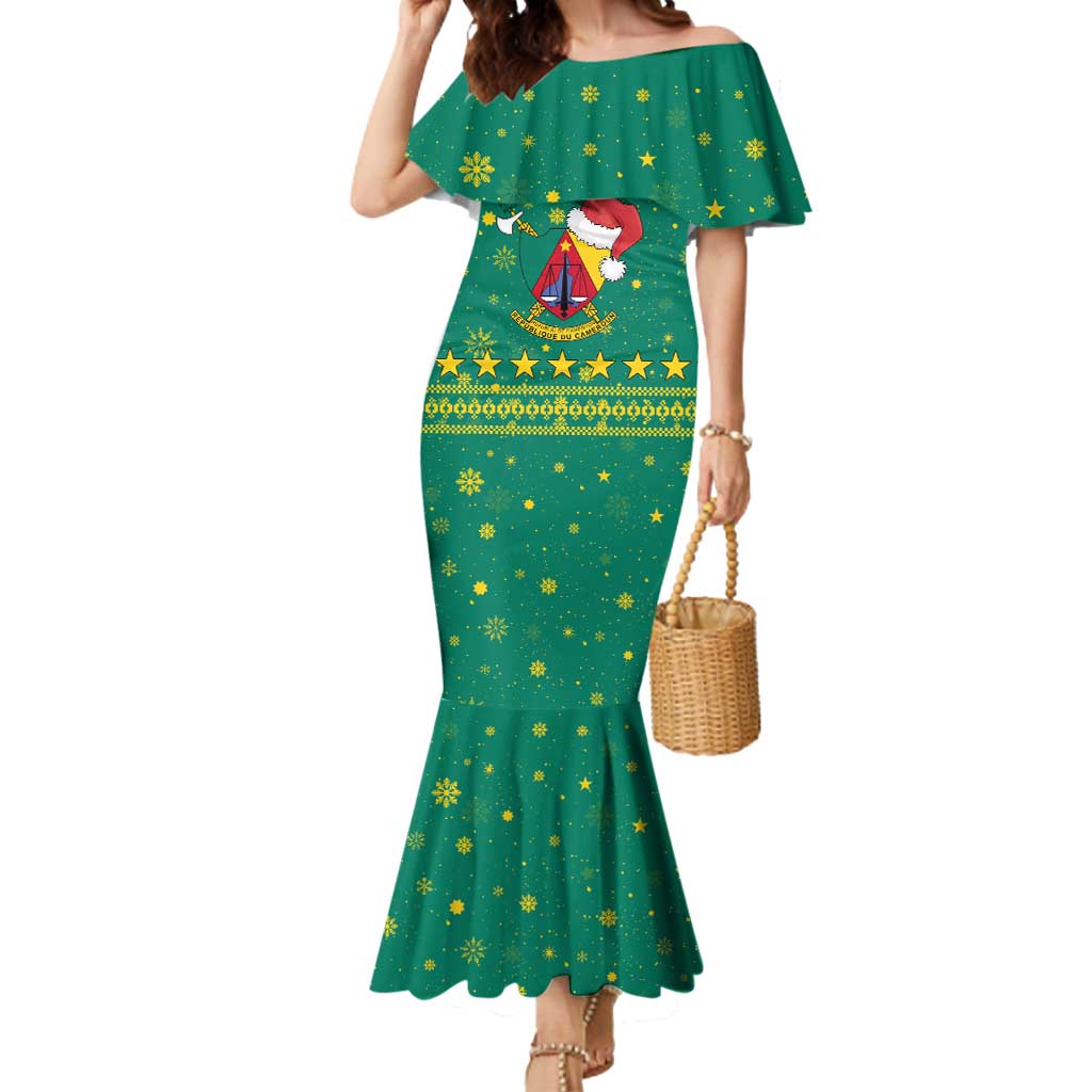 Cameroon Christmas Mermaid Dress with Green Red Pattern Coat of Arms Santa Hat and Stars Motif - Wonder Print Shop