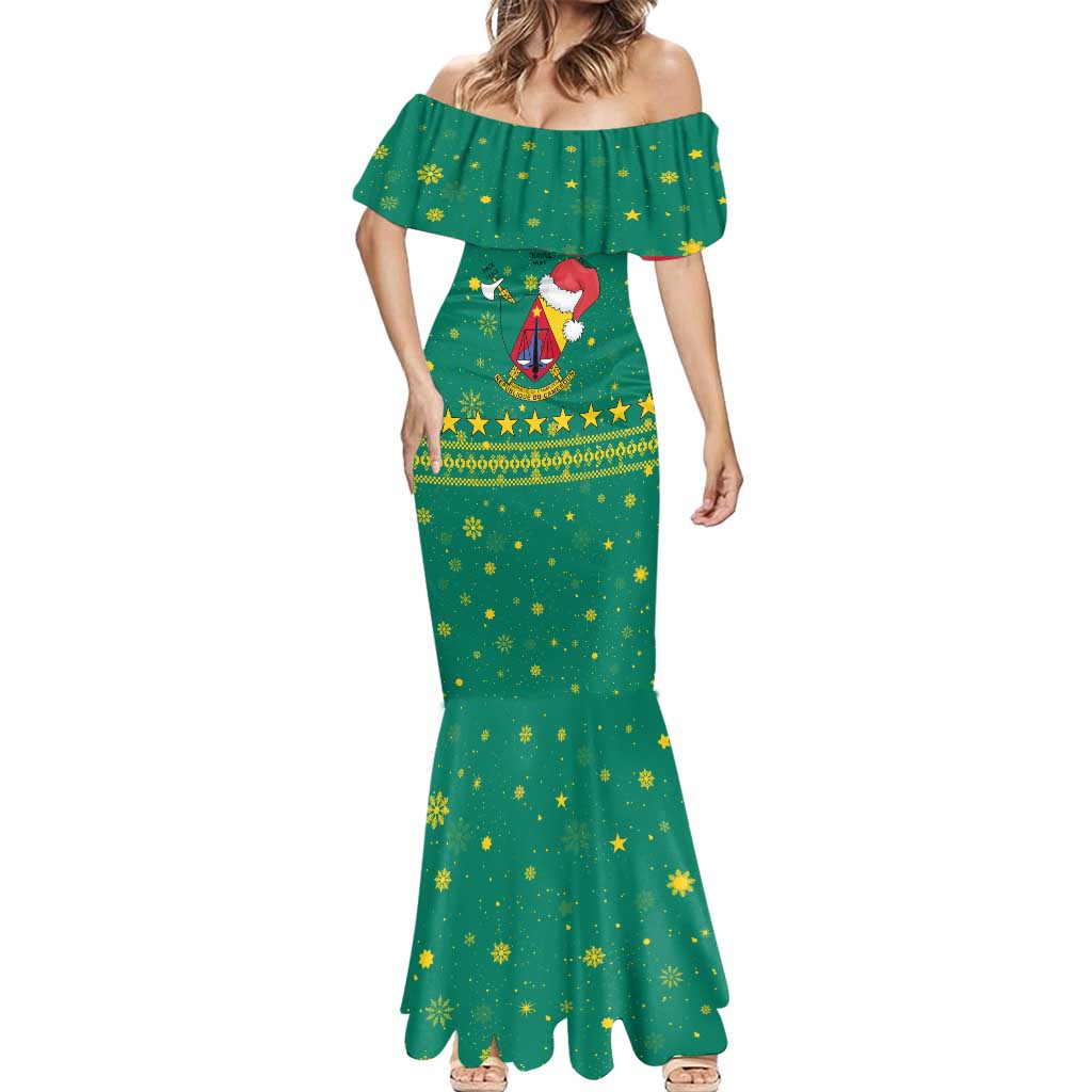Cameroon Christmas Mermaid Dress with Green Red Pattern Coat of Arms Santa Hat and Stars Motif - Wonder Print Shop