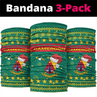 Cameroon Christmas Neck Gaiter with Green Red Pattern Coat of Arms Santa Hat and Stars Motif - Wonder Print Shop