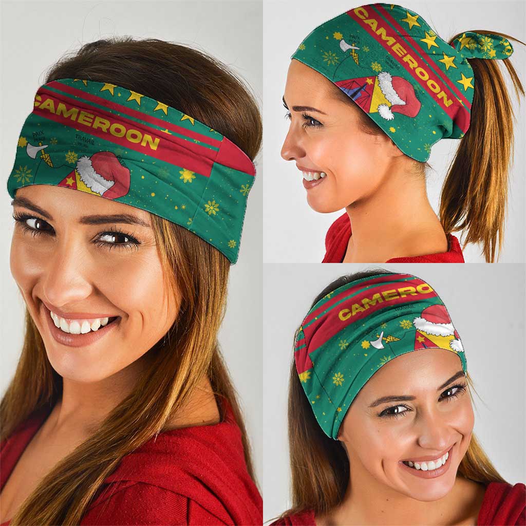 Cameroon Christmas Neck Gaiter with Green Red Pattern Coat of Arms Santa Hat and Stars Motif - Wonder Print Shop