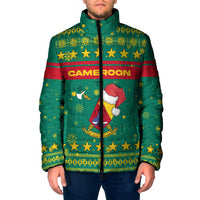 Cameroon Christmas Padded Jacket with Green Red Pattern Coat of Arms Santa Hat and Stars Motif - Wonder Print Shop