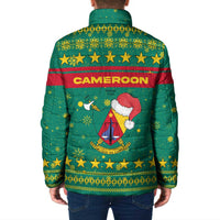 Cameroon Christmas Padded Jacket with Green Red Pattern Coat of Arms Santa Hat and Stars Motif - Wonder Print Shop