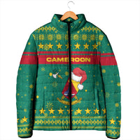 Cameroon Christmas Padded Jacket with Green Red Pattern Coat of Arms Santa Hat and Stars Motif - Wonder Print Shop