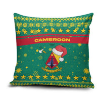 Cameroon Christmas Pillow Cover with Green Red Pattern Coat of Arms Santa Hat and Stars Motif - Wonder Print Shop