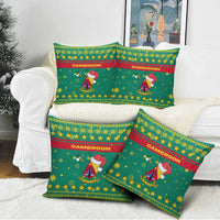 Cameroon Christmas Pillow Cover with Green Red Pattern Coat of Arms Santa Hat and Stars Motif - Wonder Print Shop