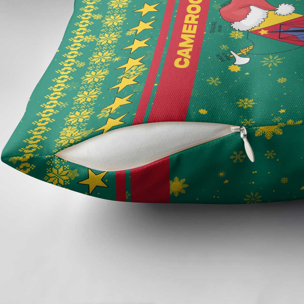 Cameroon Christmas Pillow Cover with Green Red Pattern Coat of Arms Santa Hat and Stars Motif - Wonder Print Shop