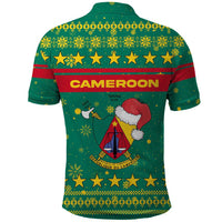Cameroon Christmas Polo Shirt with Green Red Pattern Coat of Arms Santa Hat and Stars Motif - Wonder Print Shop