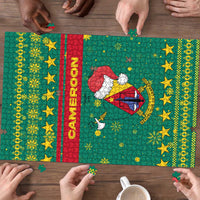 Cameroon Christmas Puzzle with Green Red Pattern Coat of Arms Santa Hat and Stars Motif - Wonder Print Shop