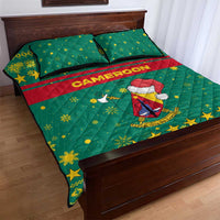 Cameroon Christmas Quilt Bed Set with Green Red Pattern Coat of Arms Santa Hat and Stars Motif - Wonder Print Shop