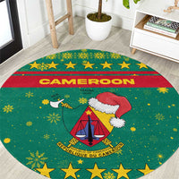 Cameroon Christmas Round Carpet with Green Red Pattern Coat of Arms Santa Hat and Stars Motif - Wonder Print Shop