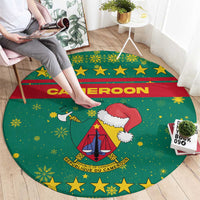 Cameroon Christmas Round Carpet with Green Red Pattern Coat of Arms Santa Hat and Stars Motif - Wonder Print Shop