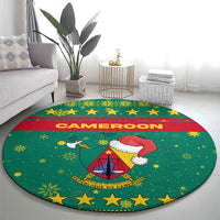 Cameroon Christmas Round Carpet with Green Red Pattern Coat of Arms Santa Hat and Stars Motif - Wonder Print Shop
