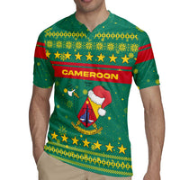 Cameroon Christmas Rugby Jersey with Green Red Pattern Coat of Arms Santa Hat and Stars Motif - Wonder Print Shop