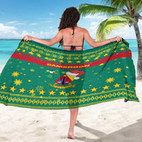 Cameroon Christmas Sarong with Green Red Pattern Coat of Arms Santa Hat and Stars Motif - Wonder Print Shop