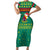 Cameroon Christmas Short Sleeve Bodycon Dress with Green Red Pattern Coat of Arms Santa Hat and Stars Motif - Wonder Print Shop