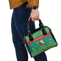 Cameroon Christmas Shoulder Handbag with Green Red Pattern Coat of Arms Santa Hat and Stars Motif - Wonder Print Shop