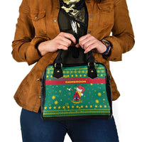 Cameroon Christmas Shoulder Handbag with Green Red Pattern Coat of Arms Santa Hat and Stars Motif - Wonder Print Shop