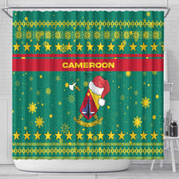 Cameroon Christmas Shower Curtain with Green Red Pattern Coat of Arms Santa Hat and Stars Motif - Wonder Print Shop
