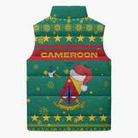 Cameroon Christmas Sleeveless Puffer Jacket with Green Red Pattern Coat of Arms Santa Hat and Stars Motif - Wonder Print Shop