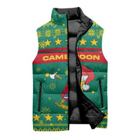 Cameroon Christmas Sleeveless Puffer Jacket with Green Red Pattern Coat of Arms Santa Hat and Stars Motif - Wonder Print Shop