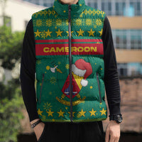 Cameroon Christmas Sleeveless Puffer Jacket with Green Red Pattern Coat of Arms Santa Hat and Stars Motif - Wonder Print Shop