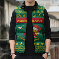 Cameroon Christmas Sleeveless Puffer Jacket with Green Red Pattern Coat of Arms Santa Hat and Stars Motif - Wonder Print Shop