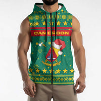Cameroon Christmas Sleeveless Zip Hoodie with Green Red Pattern Coat of Arms Santa Hat and Stars Motif - Wonder Print Shop