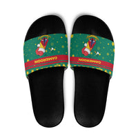 Cameroon Christmas Slide Sandals with Green Red Pattern Coat of Arms Santa Hat and Stars Motif - Wonder Print Shop