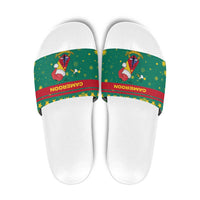 Cameroon Christmas Slide Sandals with Green Red Pattern Coat of Arms Santa Hat and Stars Motif - Wonder Print Shop