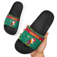 Cameroon Christmas Slide Sandals with Green Red Pattern Coat of Arms Santa Hat and Stars Motif - Wonder Print Shop