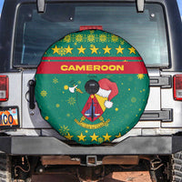 Cameroon Christmas Spare Tire Cover with Green Red Pattern Coat of Arms Santa Hat and Stars Motif - Wonder Print Shop