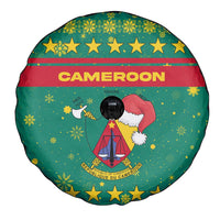 Cameroon Christmas Spare Tire Cover with Green Red Pattern Coat of Arms Santa Hat and Stars Motif - Wonder Print Shop