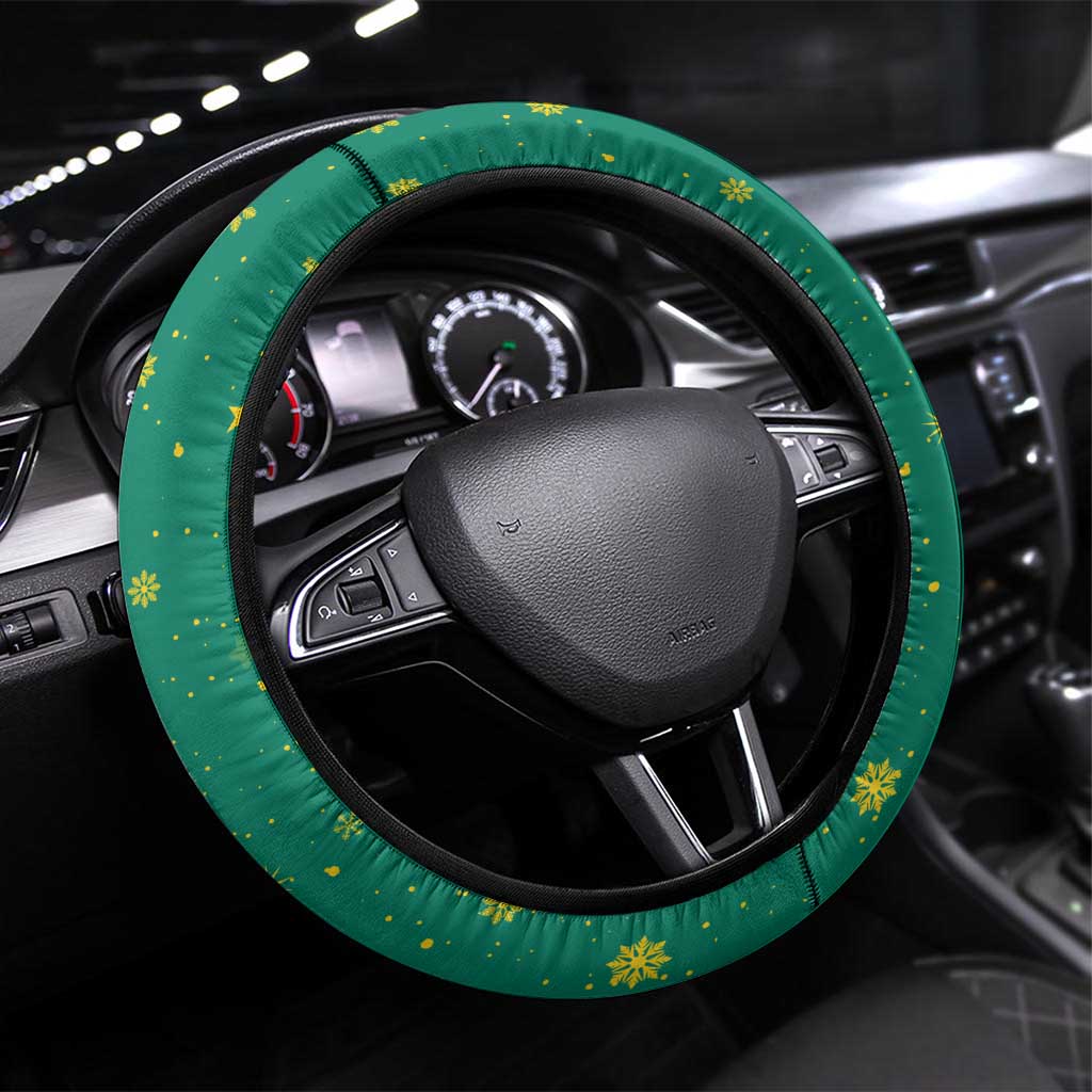 Cameroon Christmas Steering Wheel Cover with Green Red Pattern Coat of Arms Santa Hat and Stars Motif - Wonder Print Shop