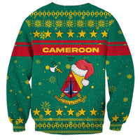 Cameroon Christmas Sweatshirt with Green Red Pattern Coat of Arms Santa Hat and Stars Motif - Wonder Print Shop