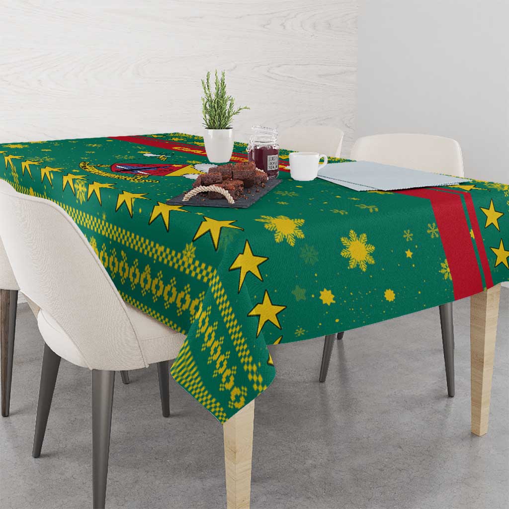 Cameroon Christmas Tablecloth with Green Red Pattern Coat of Arms Santa Hat and Stars Motif - Wonder Print Shop