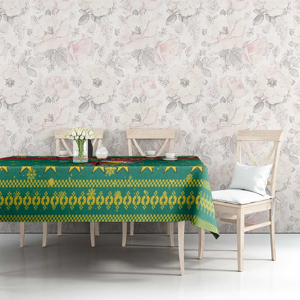 Cameroon Christmas Tablecloth with Green Red Pattern Coat of Arms Santa Hat and Stars Motif - Wonder Print Shop