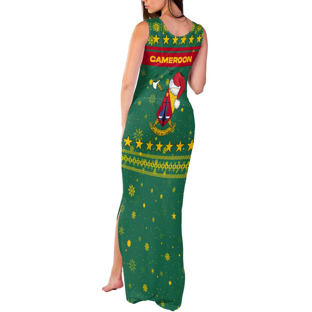Cameroon Christmas Tank Maxi Dress with Green Red Pattern Coat of Arms Santa Hat and Stars Motif - Wonder Print Shop