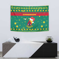 Cameroon Christmas Tapestry with Green Red Pattern Coat of Arms Santa Hat and Stars Motif - Wonder Print Shop